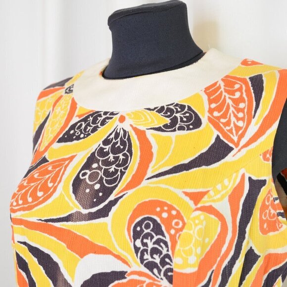 Vintage 1960s Shift Dress Mini Psychedelic Retro Print Sz M - Picture 4 of 4